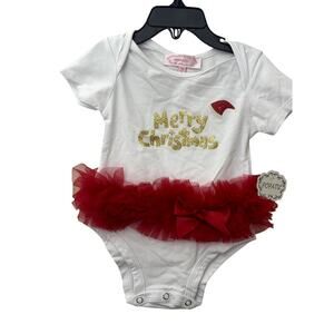 Popatu Girls Merry Chirstmas One Piece With TuTu 18 Months NWT